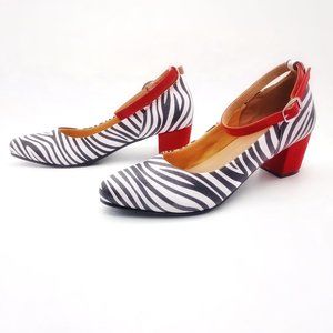 ZEBRA Print BLOCK Heels, Ankle Strap Bridal Shoe, Mary Jane Wedding Heels